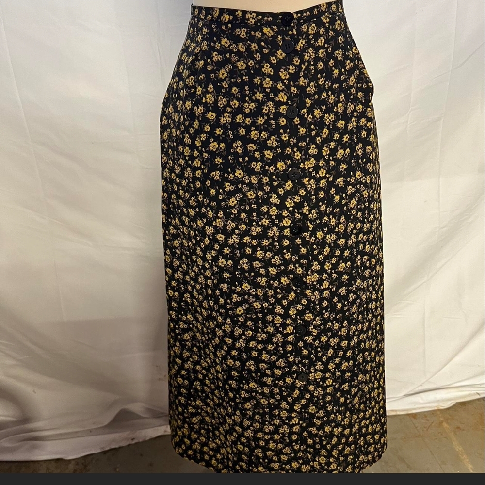 Chaus Black and Yellow Floral Pencil Skirt